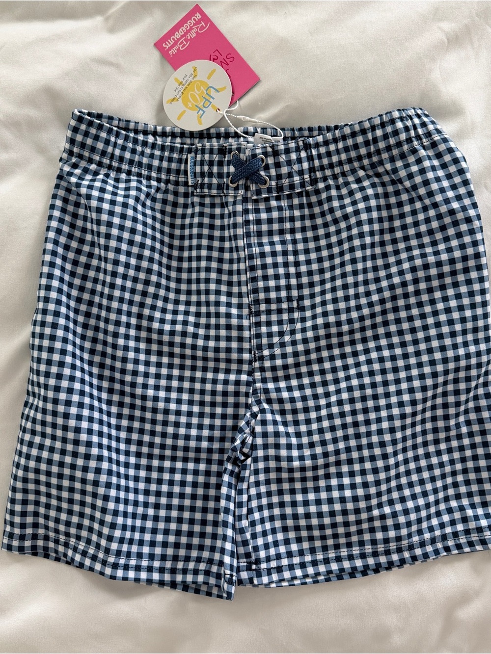 Ruggedbutts navy gingham boys swim trunks